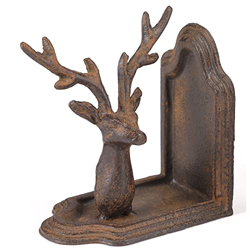 Phaxth Forest Elk Antler Head Decorative Bookends, Vintage Iron Stag Deer Cottage Farmhouse Book Ends, Set Of 2 #TOP2