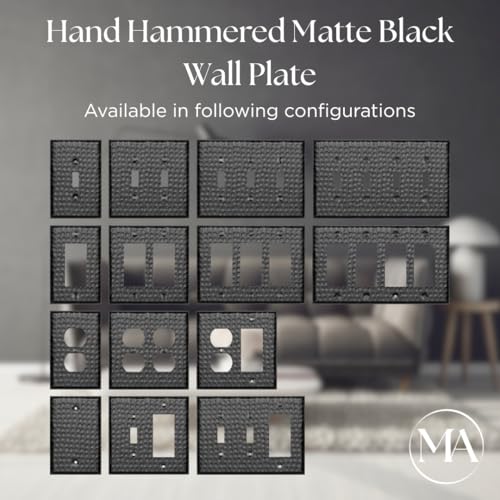 Image of Monarch Abode Single Toggle Light Switch Cover Plate - 1-Gang Matte Black Outlet Covers, Hand Hammered Decorative Outlet Cover Wall Plates, Light Switch Plate Covers for Electric Outlets, Pack of 2