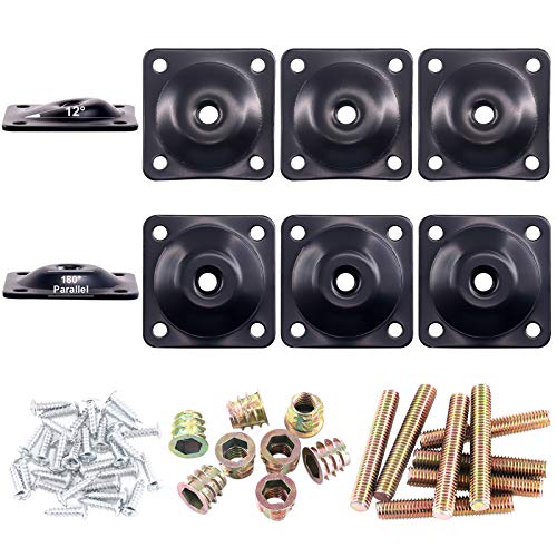 Glarks Set di 8 piastre di montaggio per gambe di mobili, 4 piastre piatte e 4 piastre di fissaggio per gambe da 12 gradi con 40 viti da 5/16 per mobili, divani, sedili