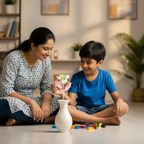 Image of STEM Lily Flower Building Blocks Set (106 Pcs, 12-in-1) | DIY Flower Pen Stand Kit for Kids 6+ Years (Boys & Girls) | Creative Craft & Learning Toy | Ideal Gift for Kids