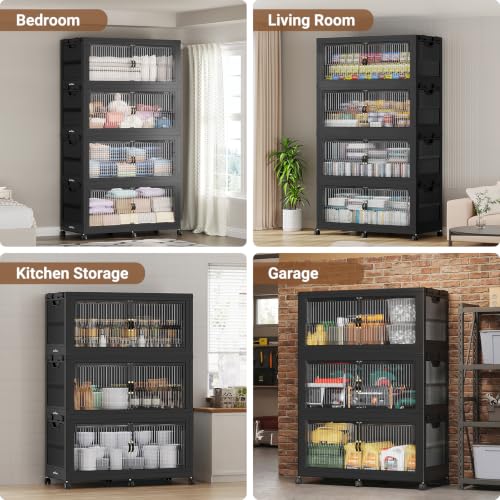 Image of BROVIEW 1360Qt Stackable Storage Bins with Lid for Home Dorm, 4Pack Black