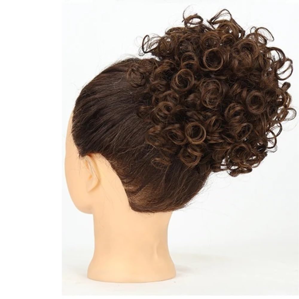 QRSTUVXZY 60g Elastic Drawstring Loose Wave Curly Hairs Synthetic Messy Bun Piece Buns Hair Piece Extensions For Women Dark Brown(Light Brown)