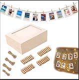 YceLon 20 Stück Fotoleine Mit Klammern, Foto Girlande Set Mit 20 Papierrahmen 10x15 cm Und 20 Holzklammern, Fotovorhang Zum Aufhängen Für DIY, Party Und Wohnzimmerdekoration