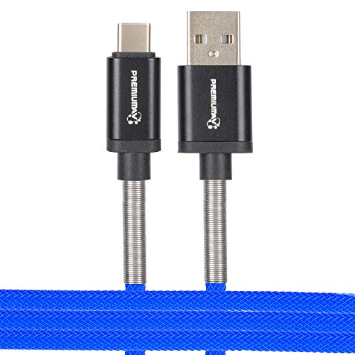 Image of PremiumAV Durable USB Type C Braided Fast Charging Cable Compatible with Samsung Galaxy S10 /S9 /S8 A40 /A50 /A70 /A20 /A10e /, Huawei P20 /P10 /P30 P9, Hero7 /6 /5, Sony Xperia Blue
