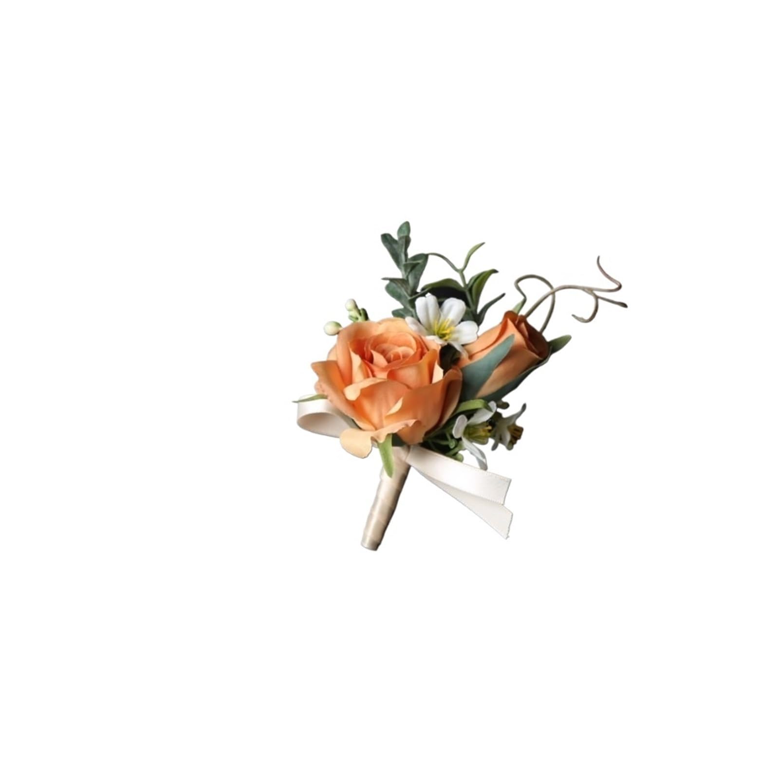 WTAXBH Corsages for Weddings Artifical Boutonnieres Flowers Rose Silk Wrist Corsage Bride Bridesmaid Handmade Groom's Chest Flower(Orange-brooch)