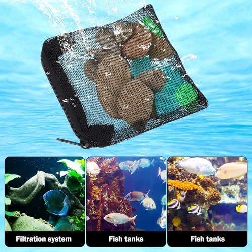 Image of Piriuuo 10 Pcs Aquarium Media Bags, 3.9 inch X 4 inch Filter Media Bag Small Media Bags for Aquarium Aquarium Filter Bags with Zipper Reusable Filter Bags for Fish Tank Activated Carbon (Black)