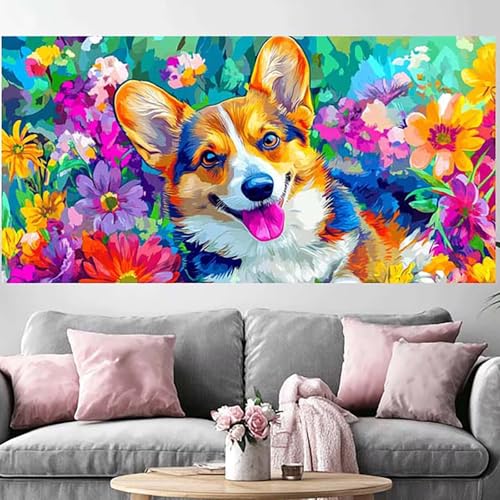 Diamond painting adulte chien grand format 70x140 cm pour débutant