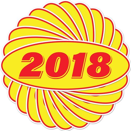 Image of 2018 Car Model Year Windshield Stickers | 14 inch x 5.5 inch Oval Stickers for Car Dealerships, Vehicle Windshields (Pack of 12)