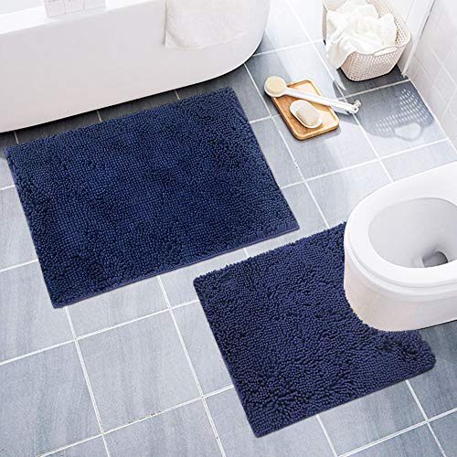 DONPEREGRINO Alfombra Baño Antideslizante 2 Piezas(50x80, 60x50cm), Alfombrillas Súper Absorbentes y Lavables a Máquina (Azul)