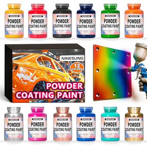 ninesung 12 Colors Powder Coating Paint | Powder Coat Perfect for Metal Surfaces | Car Paints | Building Materials | Powders Paint for Steel Structures Factories Playgrounds Gardens (12 Colors)