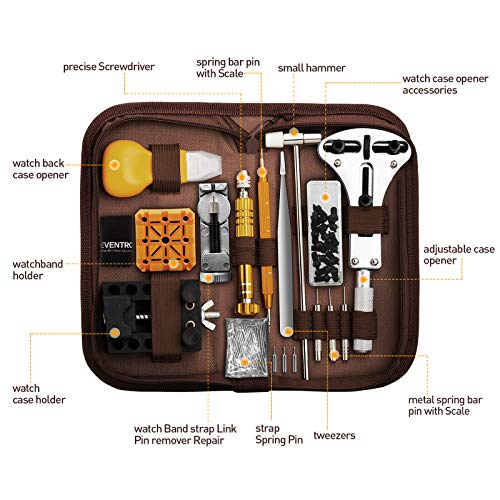 Image of Eventronic Professional Watch Repair Tool Kit, Watch Opening Tools and Clock Repair Kit and Portable Tool Kit Watchmaker (Brown)