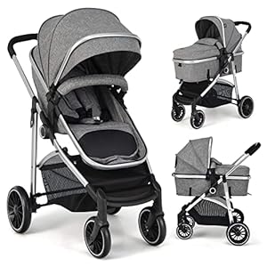 BABY JOY 2 in 1 Convertible Baby Stroller, High Landscape Baby Stroller w/Reversible Seat, Removable Footmuff…