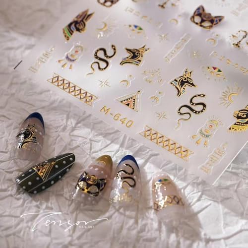 Image of Black Gold Nail Art Stickers Snake Nail Decals Self Adhesive 5D Embossed Nail Sticker for Nail Art India Design Manicure Supplies for Women Girls Nail Decorations Accessories
