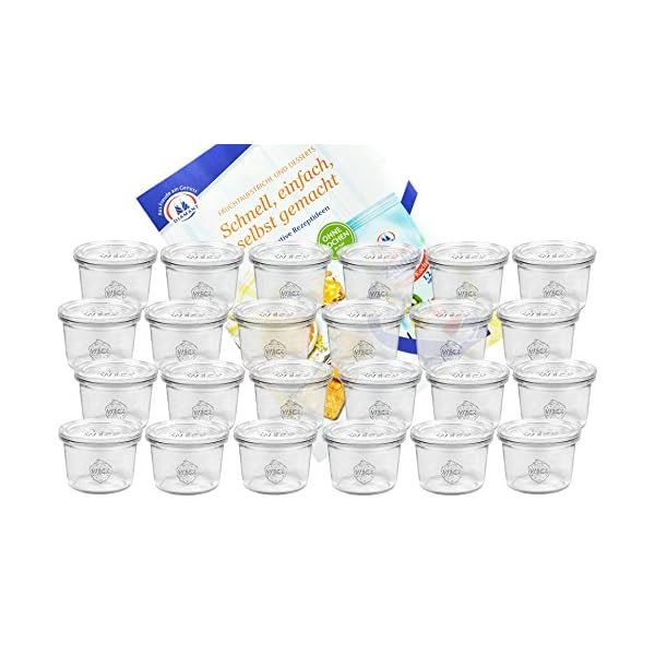 MamboCat 24er Set WeckglÃ¤ser Sturzglas mit Deckel 80 ml I Original Weck Sturzglas Dessertglas I EinweckglÃ¤ser mit Deckel fÃ¼r Kuchen Gelees UVM I inkl. Diamant-Zucker Gelierzauber Rezeptheft