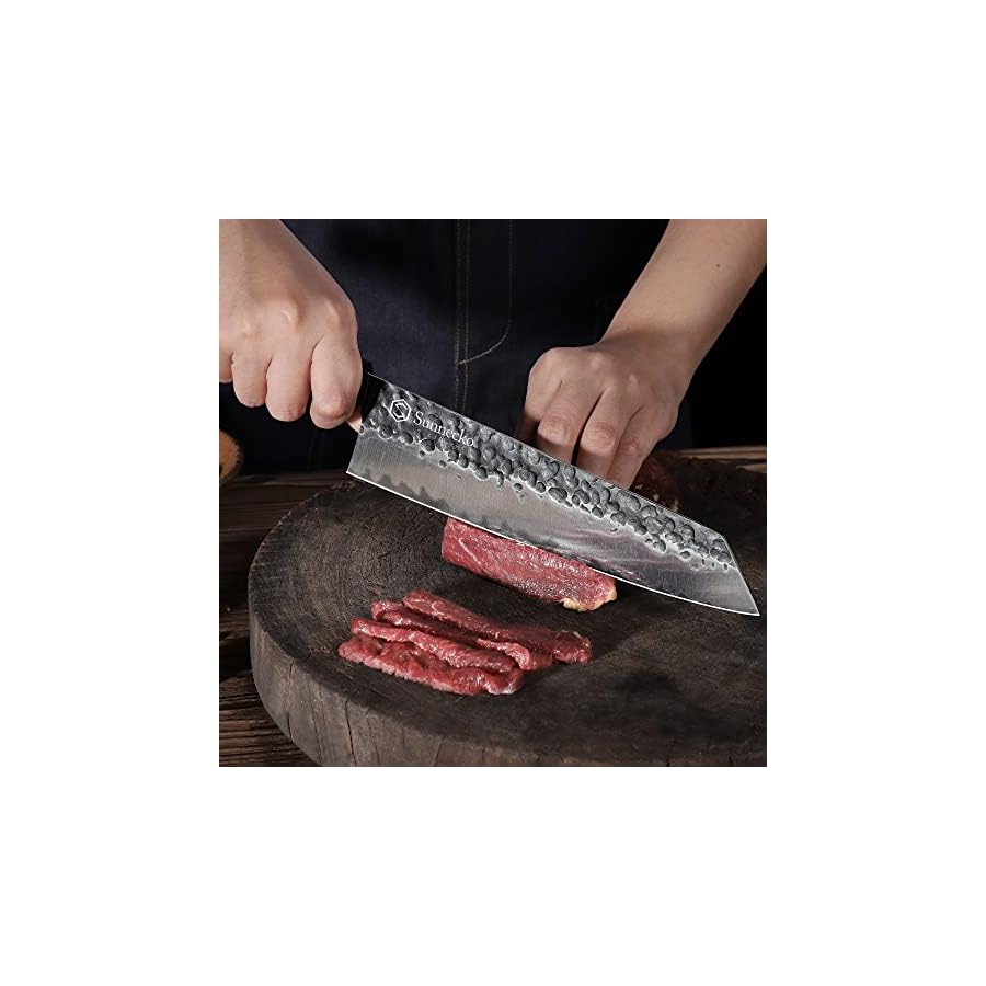 Sunnecko-Japanese-Chef-Knife-8-Inch-Chef-Knife-Wood-Handle-Chefs-Knife-High-Carbon-Steel-Gyuto-Knife-3-Layered-9CR18MOV Sunnecko Japanese Chef Knife 8 Inch Chef Knife Wood Handle, Chefs Knife High Carbon Steel, Gyuto Knife 3-Layered 9CR18MOV