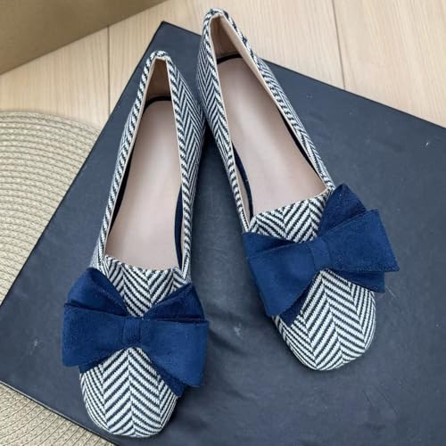 Image of WENJIAZHIZHI Square Toe Bow Ballet Slip-On | Classic Suede Finish,Chic Bow Detail,Effortless Everyday Style,Wedding Party Office,Plus Size Available