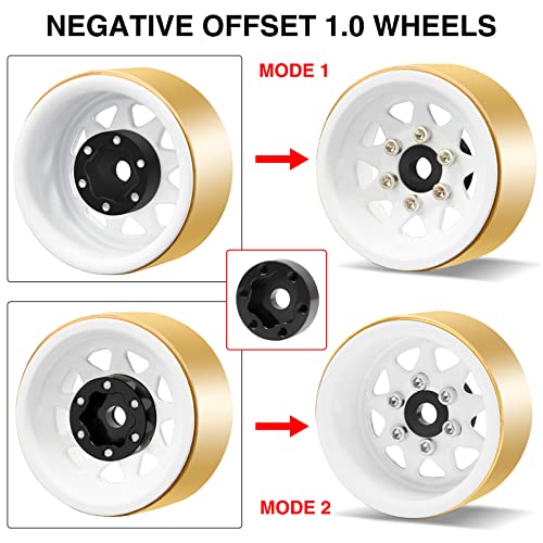 Image of OGRC 1.0 RC Wheel Rims with Brass Rings Deep Dish Wheel Rims 1.0 Beadlock Wheels for 1 /18 TRX4M 1 /24 SCX24 C10 JLU Deadbolt Gladiator Bronco Crawler Car (White)