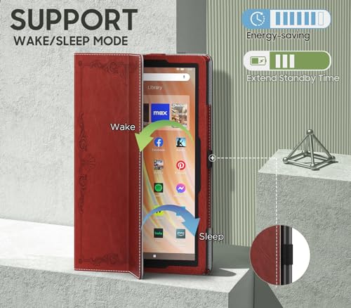 Image of MoKo Case Fits All-New Kindle Fire HD 10 & 10 Plus Tablet (13th /11th Generation, 2023 /2021 Release) 10.1 inch - Slim Folding Stand Cover with Auto Wake /Sleep, Retro Carving