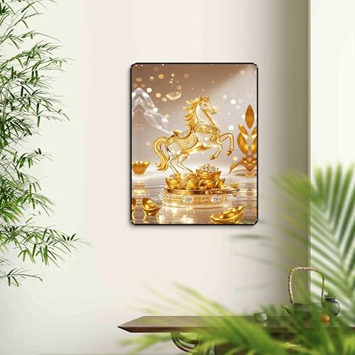 Image of SAF Golden Horse Statue Wall Art for Success Wealth & Power | Sparkle Laminated Black Frame 3D Modern Vastu Painting for Home Decor | Premium Prosperity Wall Frame (14 Inch x 11 Inch) K-36119