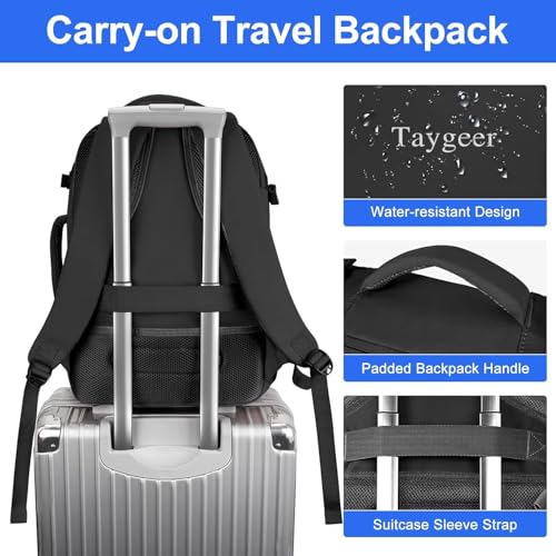 Taygeer EasyJet Handgepäck 45x36x20, Handgepäck Rucksack Flugzeug Herren, 15,6 Zoll Laptop Reiserucksack mit USB Ladeanschluss Leichtgewicht Cabin Bag Business Arbeit für Damen Teenager, Schwarz