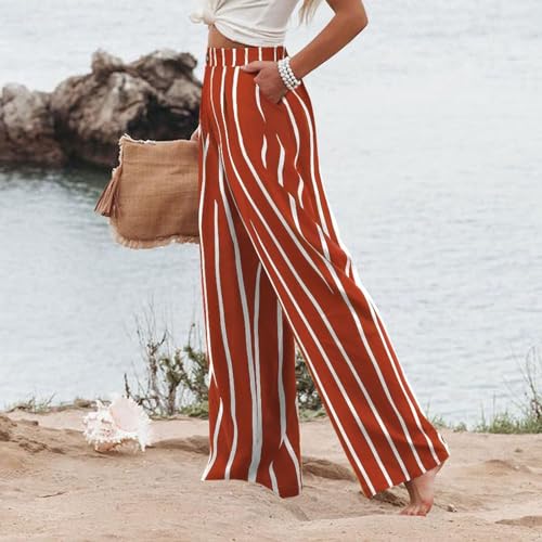 fanmpghleoo Striped Linen Pants Women Dressy Boho Linen Palazzo Pants Casual Business High Waisted Linen Trousers Pants 20253