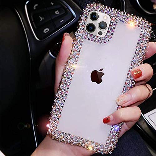 Bonitec Jesiya For Iphone 12 Pro Max Case 3D Glitter Sparkle Bling Case Luxury Shiny Crystal Rhinestone Diamond Bumper Clear Protective Case Cover Clear #TOP2