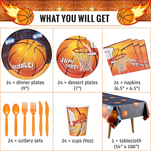Decorlife Basketball Party Supplies Serves 24, Basketball Plates And Napkins Set For Boys Birthday, Tablecloth, Cups, Cultery Included, Total 169 Pcs #TOP1
