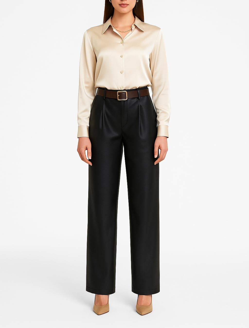 Mississhop Damen Hose aus Kunstleder mit Gürtel