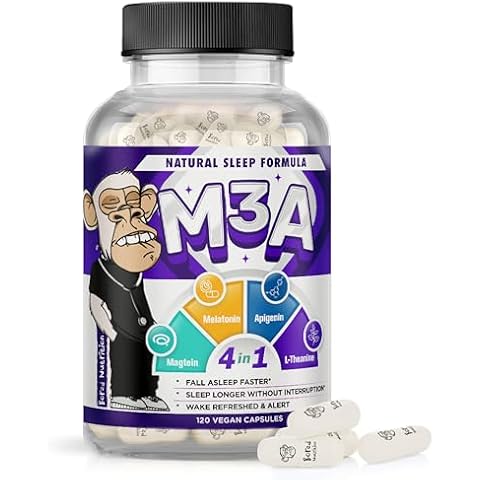 M3A Sleep Support - Magtein, Apigenin Melatonin with L-Theanine - 90 Capsules - 2 Pack - Premium 4-in-1 Non-Habit Forming Natural Sleep Aid - Restful Nights and Refreshing Mornings by Bored Nutrition Cover