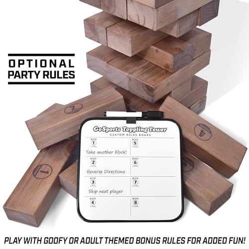 Image of GoSports Giant Wooden Stacking Game - Stacks Up to 5 ft - Choose Brown Wood Stain, Gray, Natural, Stars & Stripes, or Tropical Hardwood - Toppling Tower