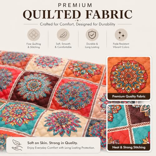 Image of Nendle Printed Holland Velvet Cushion Covers Set of 5, 16 x 16 Inches (40 x 40 cm), Decorative Sofa Cushion Cover with Zipper Closure, Floral Geometric Abstract Bohemian Designs, Multicolor