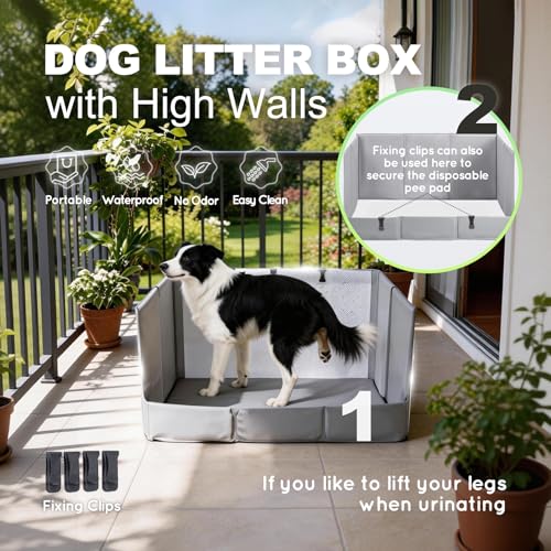 Image of HQ4US 4LEGS Dog Litter Box, Pee Pad Holder Foldable, Indoor Dog Potty Tray for Puppy & Medium Dogs, High Walls, Seamless, No Assembly, Waterproof, Easy to Clean, No Spill,Portable for Travel