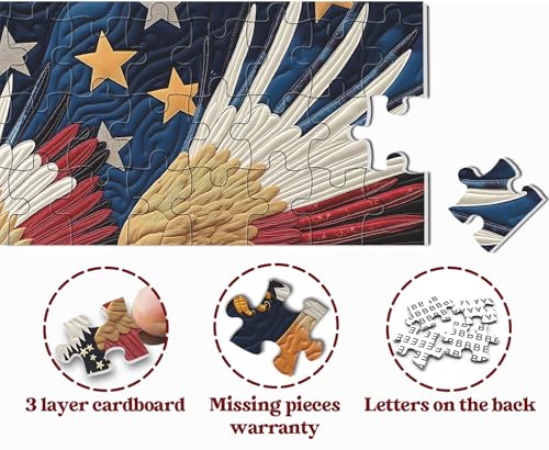 Rompecabezas Águila con Bandera Americana para Adultos 1000 Piezas, Rompecabezas Patriótico del Águila Calva, Pájaro de la Libertad de Estados Unidos miniatura 5