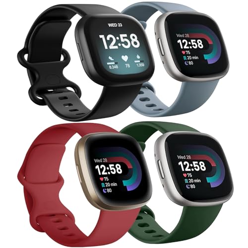 �h���o���h 4�{�p�b�N Fitbit Versa 3 / Fitbit Versa 4 / Fitbit Sense/Sense 2�p�o���h �N���V�b�N �\�t�g �X�|�[�c�����p���X�g�o���h �j�����p (�u���b�N/�u���[�O���[/���b�h/�_�[�N�O���[�� L 7