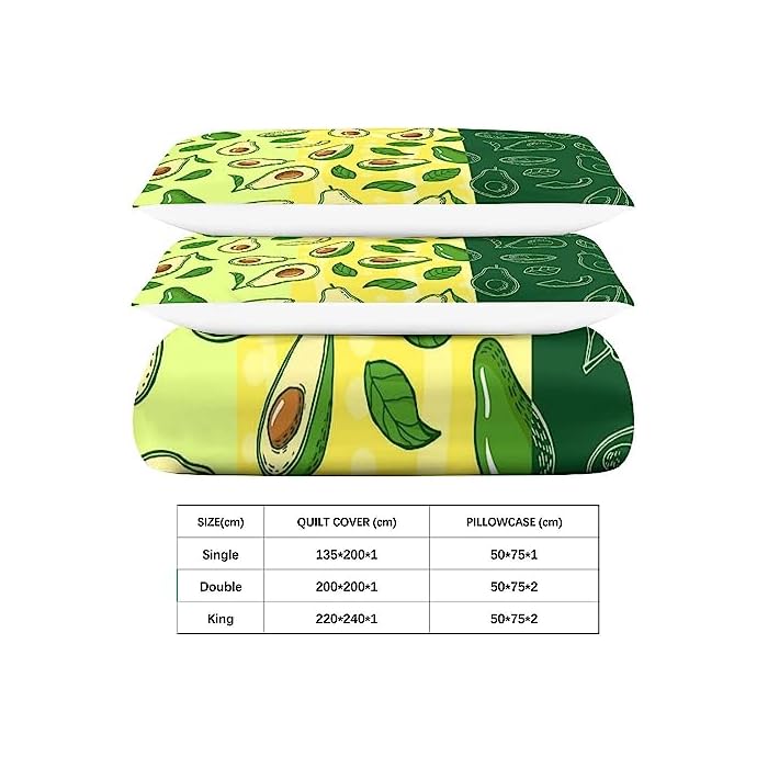 HMLTD Karikatur 3D Bettbezug Avocado Set Gedruckter Bettbezug Bettwäsche-Sets Bettbezüge MitReißverschluss Und Kissenbezüge Mikrofaser 3teilig Double（200x200cm） – Bild 6