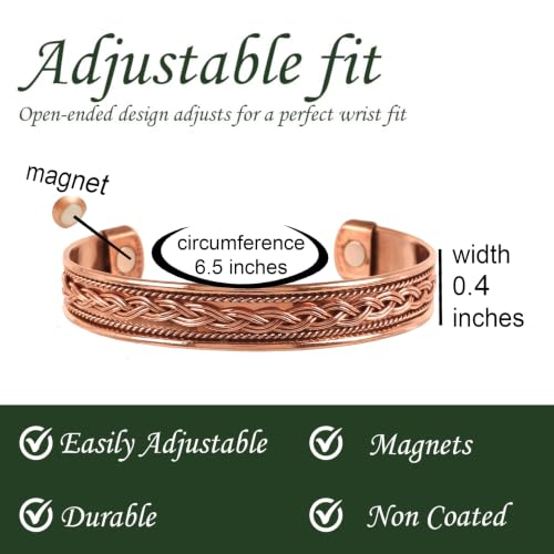 Image of Touchstone Copper magnetic bracelet Tibetan style. Hand forged with solid and high gauge pure copper. Elegant braid pattern.