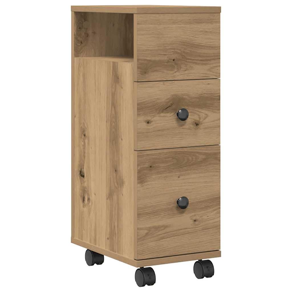vidaXL Badschrank, Badezimmerschrank Schmal mit Rollen, Badrollwagen mit Stauraum, Nischenwagen für Badezimmer, Badmöbel, Artisan-Eiche Holzwerkstoff
