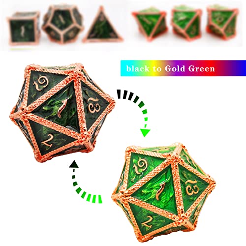 Haomeja Color Changing Dice Metal Dragons Dice Dnd Dice Set D&D Dice Set Role Playing Dice Apply To Dungeons And Dragons (Black To Green) #TOP1