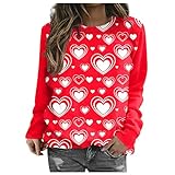 ODJOY-FAN Damen Sweatshirt Oberteile Langarmshirt Pullover Für Herbst Winter Casual Oberteile Tops Langarmshirt Frauen Herz Druck Hoodie Sweatshirt Pullover Bluse Tops Oberteile