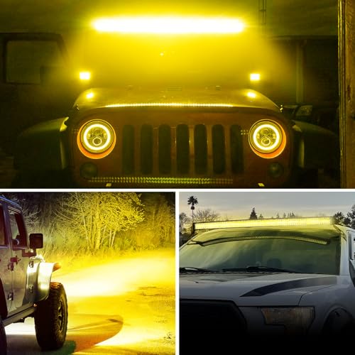 Image of Nilight 50 Inch LED Light Bar 384 LED Chips Yellow Beam Curved Triple Row Fog Light Spot Flood Combo High Power LED Driving Lights Off Road Lights for Trucks SUV UTV ATV Truck Van 4x4 Boat