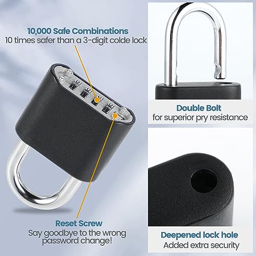Image of DELSWIN 4-Digit Combination Lock Outdoor Padlock - Heavy Duty Locker Lock with Hardened Steel Shackle, Waterproof Combo Lock for Gym Locker, Hasp Storage, Shed, Fence, Gate (Black,5Pcs)