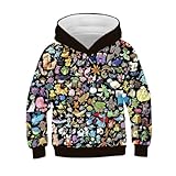 Lavar a máquina Sudaderas con Capucha De Pokemon Anime para Niños Y Niñas, Jerséis De Pikachu para Niños, Cuello Redondo, Algodón, Estampado 3D, Sudadera De Manga Larga, Otoño Invierno, 16,7 Años