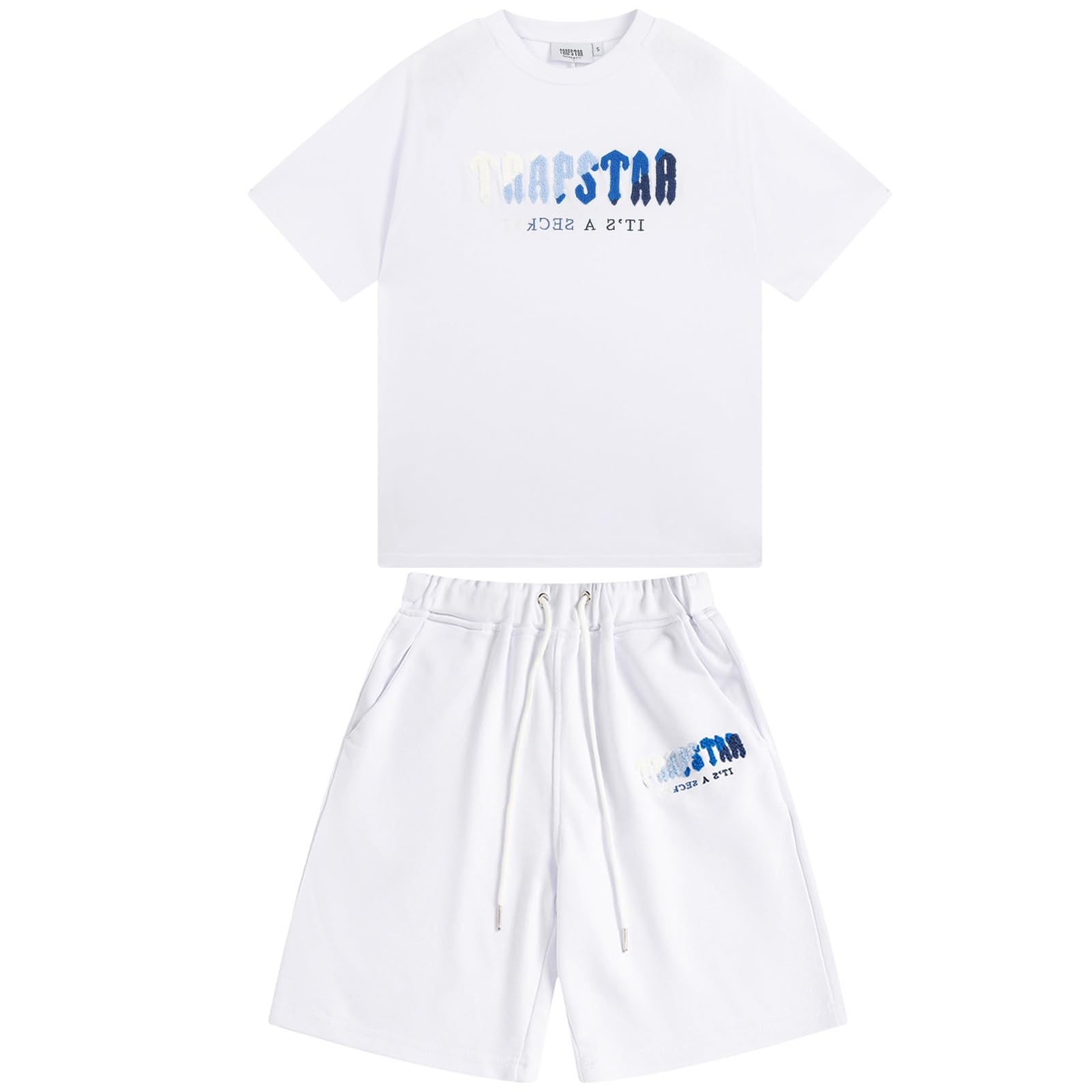 VALOKEL Trapstar Camisetas de Algodón y Pantalones Cortos Conjunto de Chándal,Camiseta Trapstar De 2 Piezas,Bordada Traje Deportivo De Verano,Unisex niño