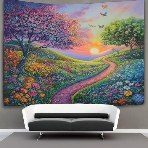 Tenture arbres et fleurs pour une chambre esthétique au style bohème