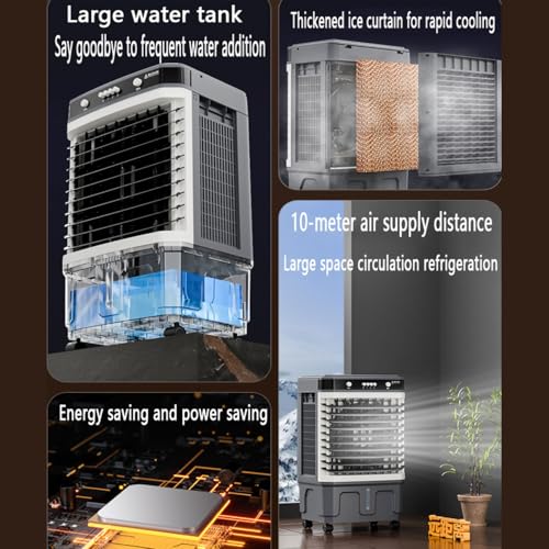 Enfriador de aire evaporativo portátil con ventilador oscilante, 3 velocidades, tanque de agua grande, ideal para patio, garaje, oficina, funcionamiento silencioso, no necesita manguera