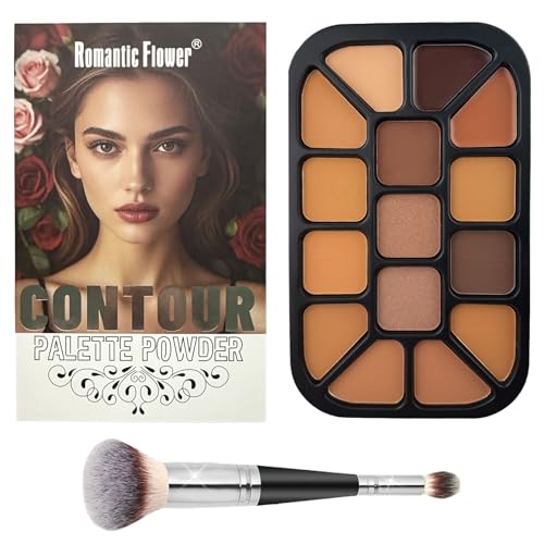 Joyeee Complexion Contour Palette with Brush, 15 Colors Medium to...