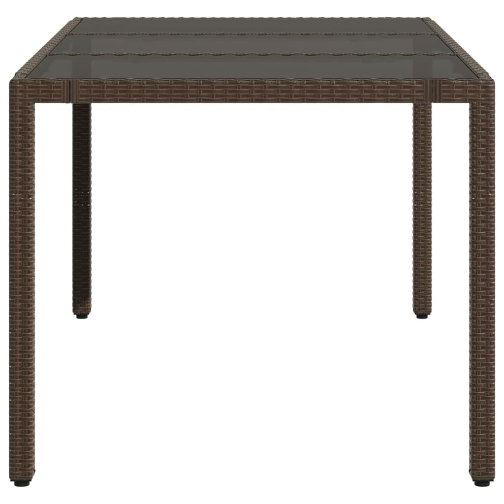 vidaXL Mesa de jardín Superficie de Vidrio ratán PE marrón 150x90x75cm