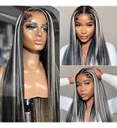 Ombre Black Balayage Grey Lace Front Wigs Human Hair, Glueless 13x6 Lace Frontal Wigs Human Hair ...