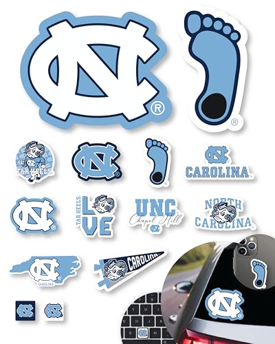 Image of NC Tar Heels Stickers & Decals 14 Pc Set, Car & Water Bottle Sticker