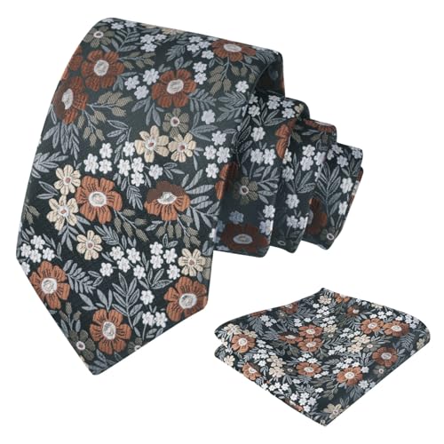 Image of Alizeal Mens 3.15'' Natural Flower Pattern Tie with Floral Pocket Square Set